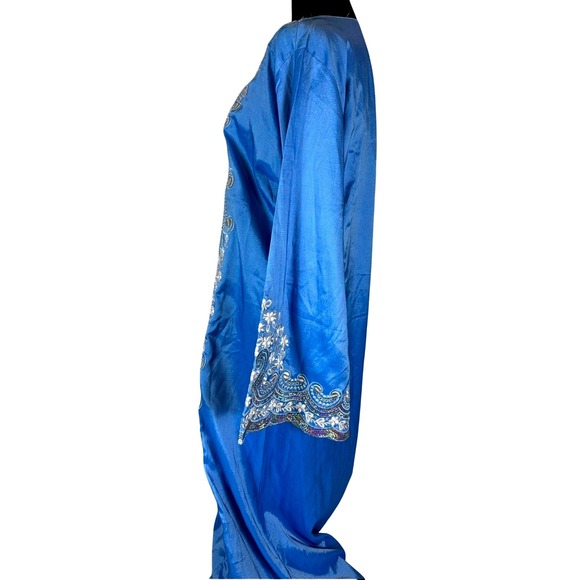 Luxurious Blue Kaftan Abaya Embellished Maxi Dress Long Sleeve‎ - Picture 3 of 5